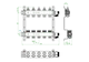 Oventrop Heizkreisverteiler mit fünf Kreisen, ausgestattet mit integrierten Durchflussindikatoren im Vorlauf, in schematischer Darstellung.